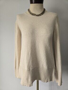 Bianco & Blu Wool/Cashmere/Silk Cream Crewneck Pullover Sweater. Small